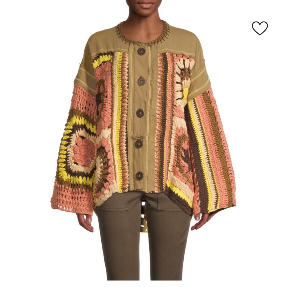 FREE PEOPLE No Rain Sweater Crochet Cardigan